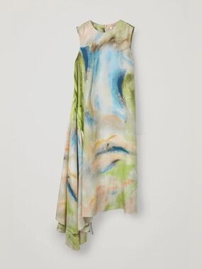 COS 100% Silk Asymmetric Maxi Dress Multiway Sleeveless Abstract Print Size 12